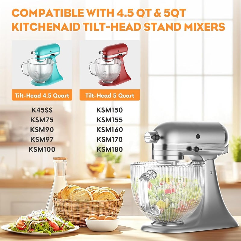 Cofun Glass Mixer Bowl for Kitchenaid Tilt-Head Stand Mixers 4.5-5 Quart, 5 qt Mixing Bowl Replacement for Kitchen aid with Measurement Markings,Handle - Image 3